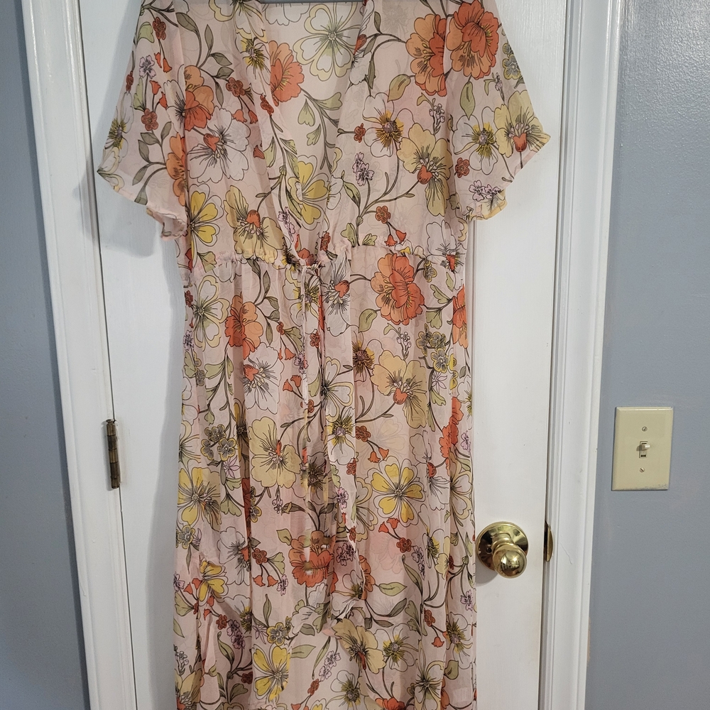 Sheer Floral Print Women's Kimono/Cover Up
